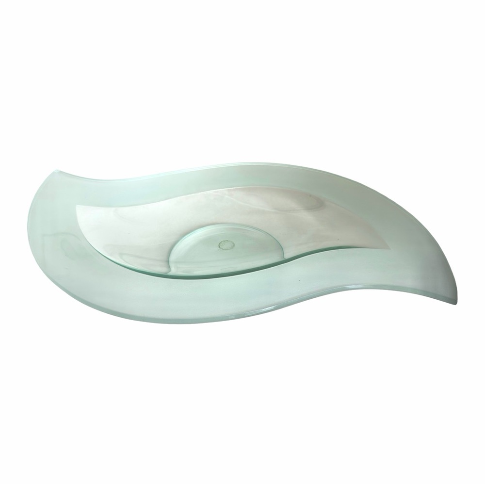 Elegant corrugated plate of frosted glass with pedestal to serve or decorate.